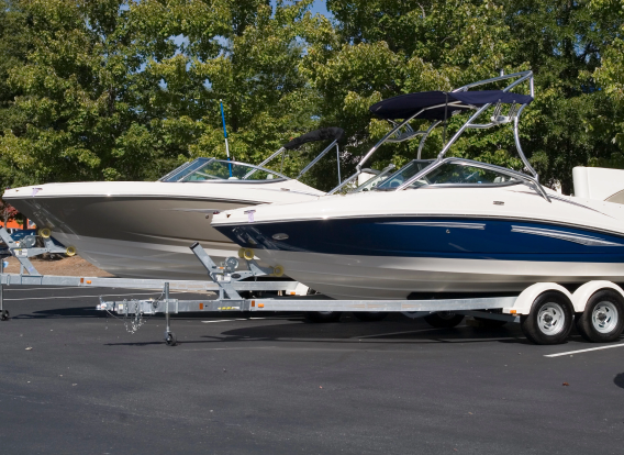 Photo of a ski boat on a trailer.